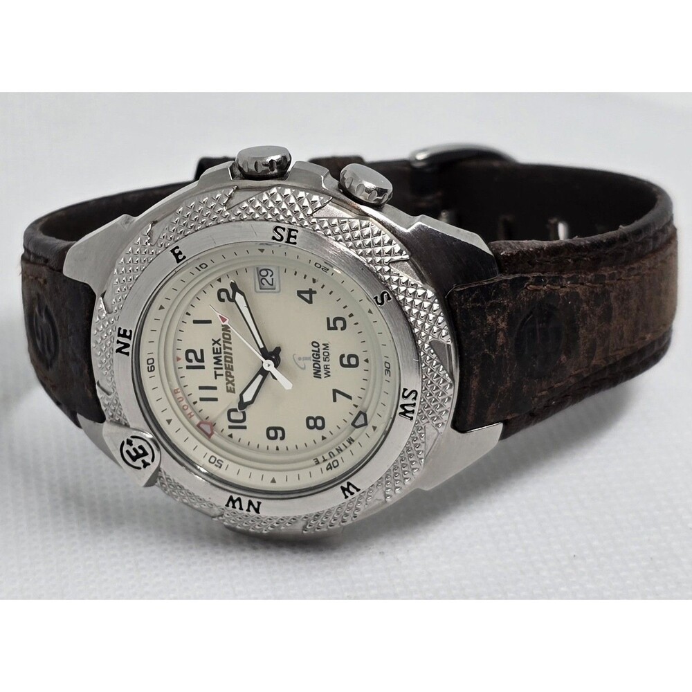 Womens Timex Shenmue Alarm Date Indiglo Silver Tone Brown Leather Strap Watch 11 - Picture 7 of 9